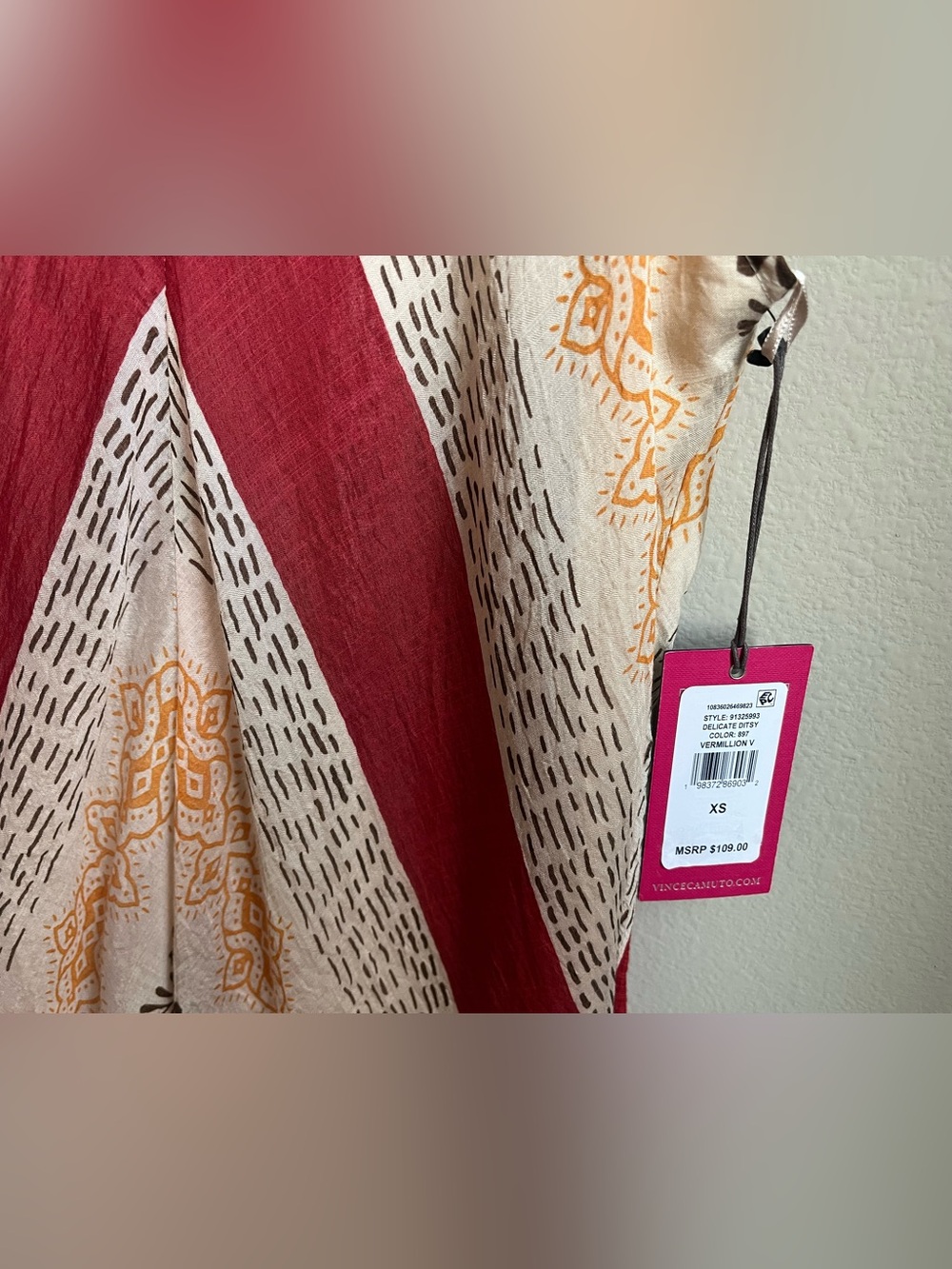 Sleeveless Vermillion Chevron Maxi Dress by Vince Camuto • Size XS • NWT - Picture 3 of 7